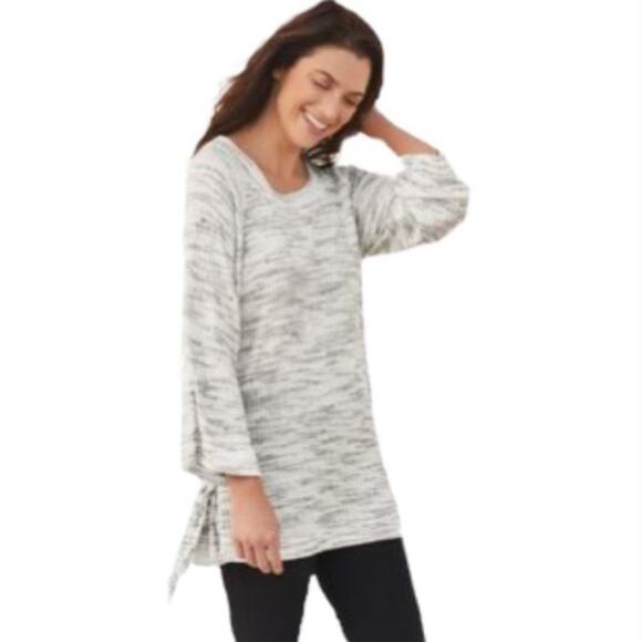 Soft Surroundings Ribbed Side Tie Gray Space Dye Tunic Sweater - Picture 1 of 6